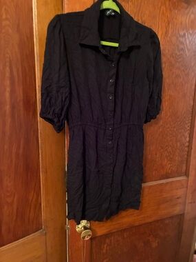 T.J.Maxx Black Button-Down Midi Dress with Puff Sleeves